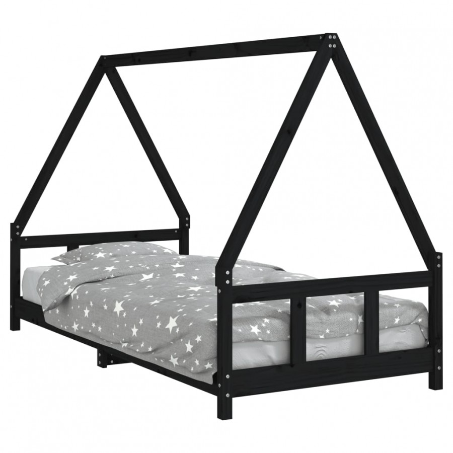 Lit pour enfants noir 90x200 cm bois de pin massif Lit pour enfants noir 90x200 cm bois de pin massif
