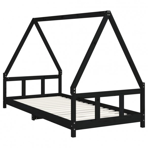 Cadre de lit pour enfants noir 90x200 cm bois de pin massif