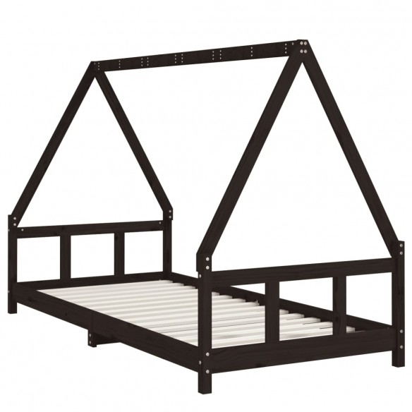 Cadre de lit pour enfants noir 90x200 cm bois de pin massif