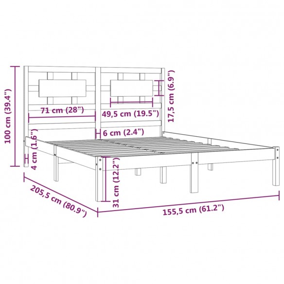 Cadre de lit bois de pin massif 150x200 cm très grand