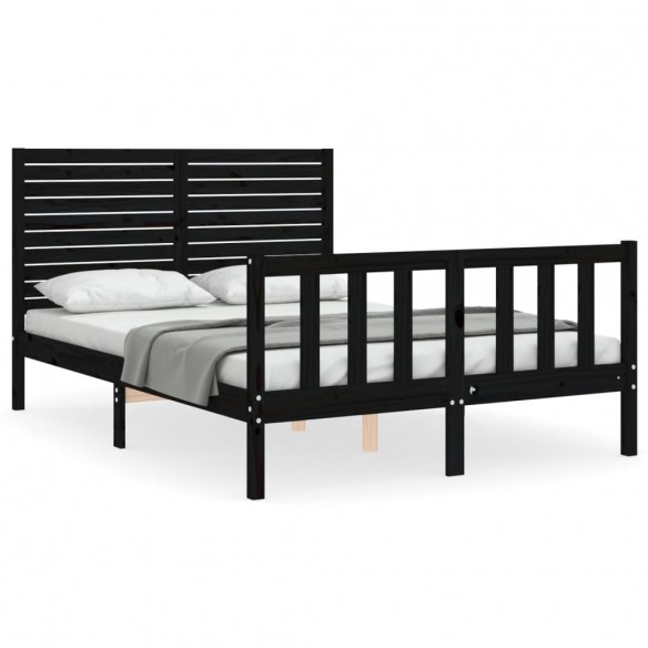 Cadre de lit avec tête de lit noir double bois massif