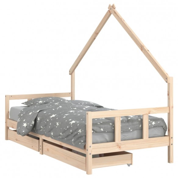 Cadre de lit enfant avec tiroirs 90x200 cm bois de pin massif