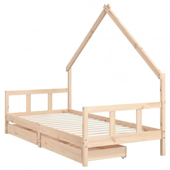 Cadre de lit enfant avec tiroirs 90x200 cm bois de pin massif