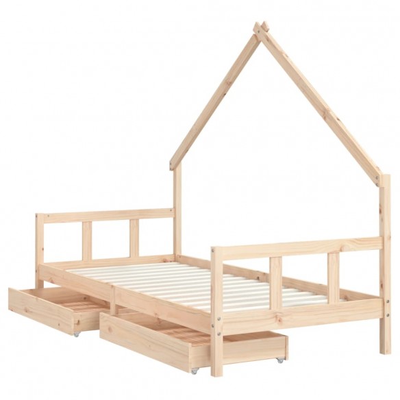 Cadre de lit enfant avec tiroirs 90x200 cm bois de pin massif