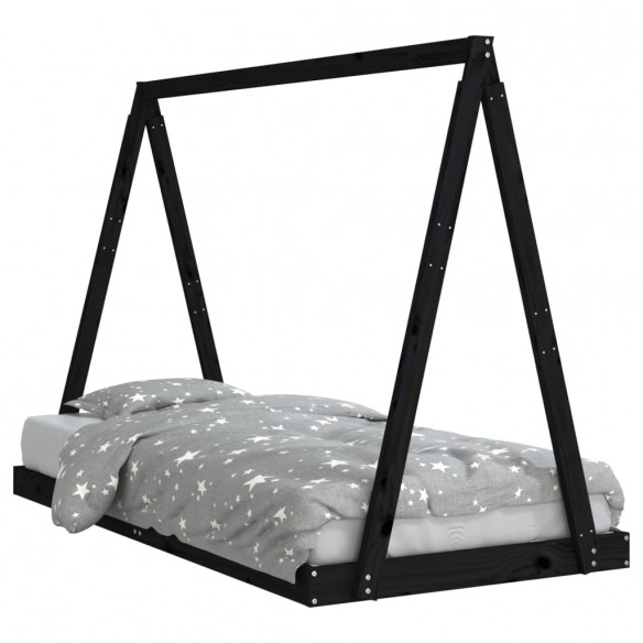 Cadre de lit pour enfants noir 90x190 cm bois de pin massif