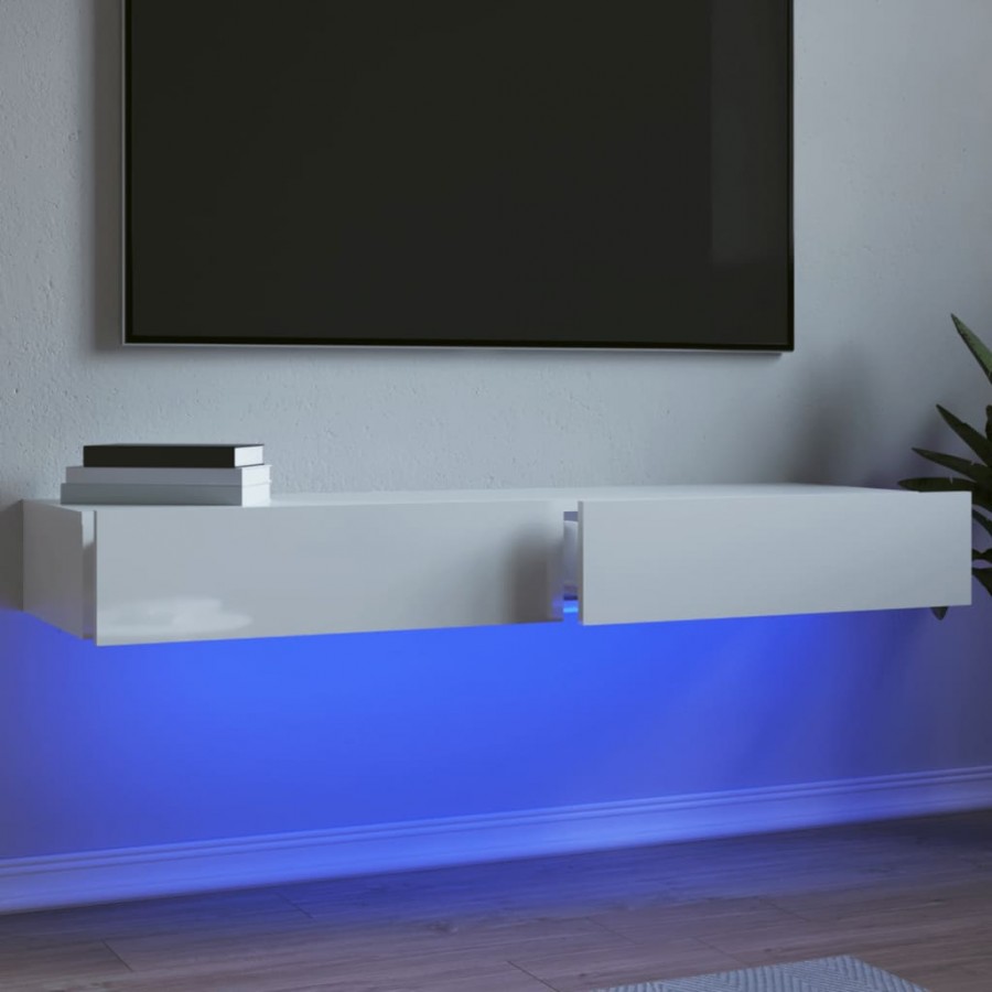 Meubles TV avec lumières LED 2 pcs blanc brillant 60x35x15,5 cm