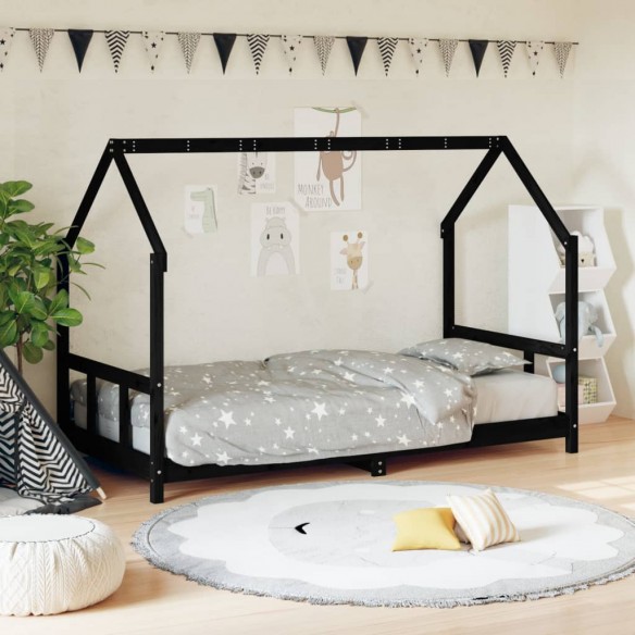 Cadre de lit pour enfants noir 90x190 cm bois de pin massif