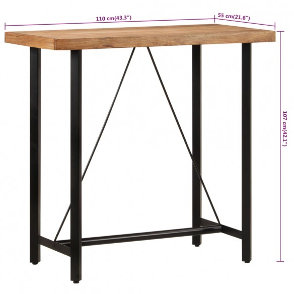 Table de bar 110x55x107 cm bois massif d'acacia et fer