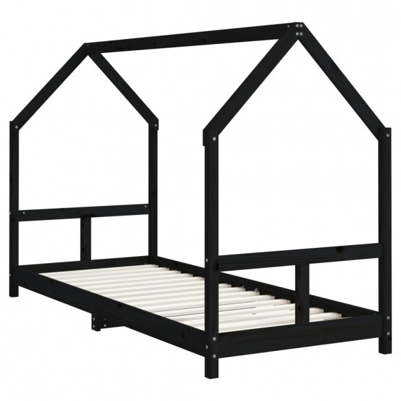 Cadre de lit pour enfants noir 80x200 cm bois de pin massif