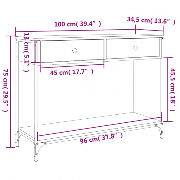 Table console sonoma gris 100x34,5x75 cm bois d'ingénierie