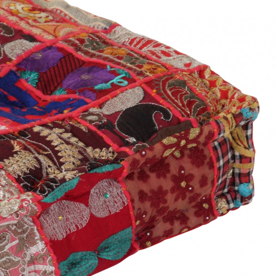 Pouf carré en coton fait à la main 50 x 50 x 12 cm Rouge