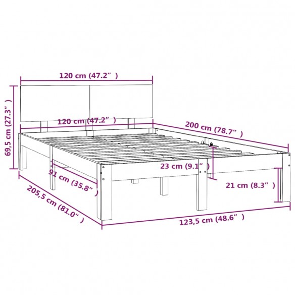 Cadre de lit Bois de pin massif 120x200 cm