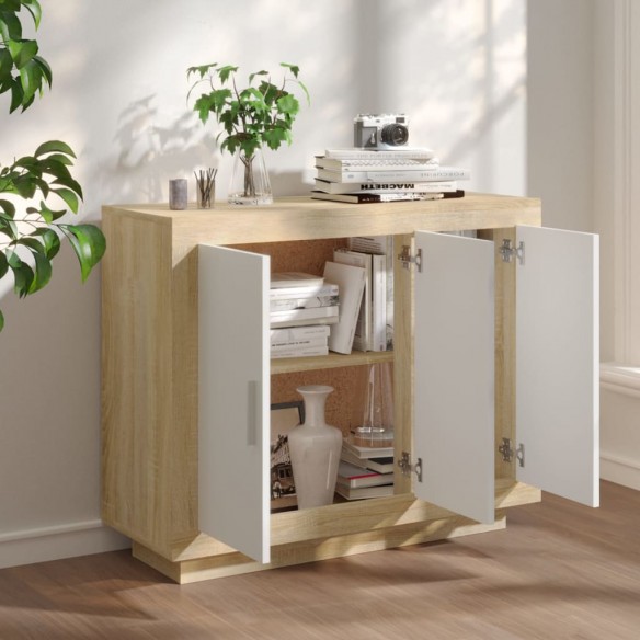 Buffet Blanc et chêne sonoma 92x35x75 cm Bois d'ingénierie