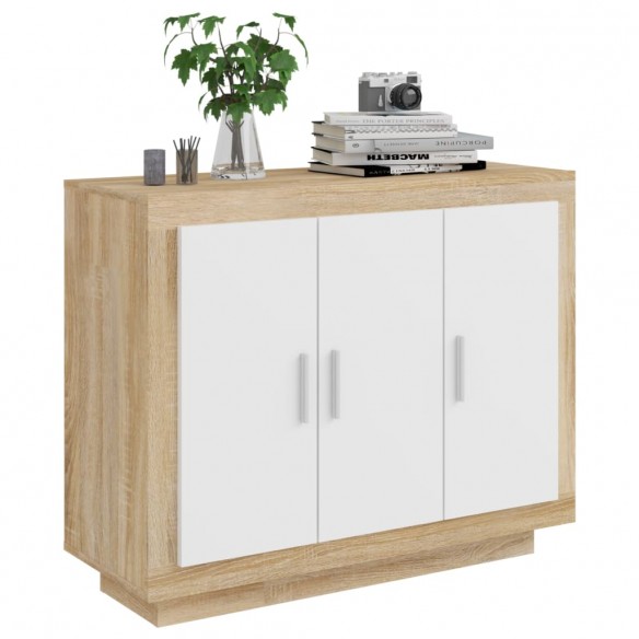 Buffet Blanc et chêne sonoma 92x35x75 cm Bois d'ingénierie