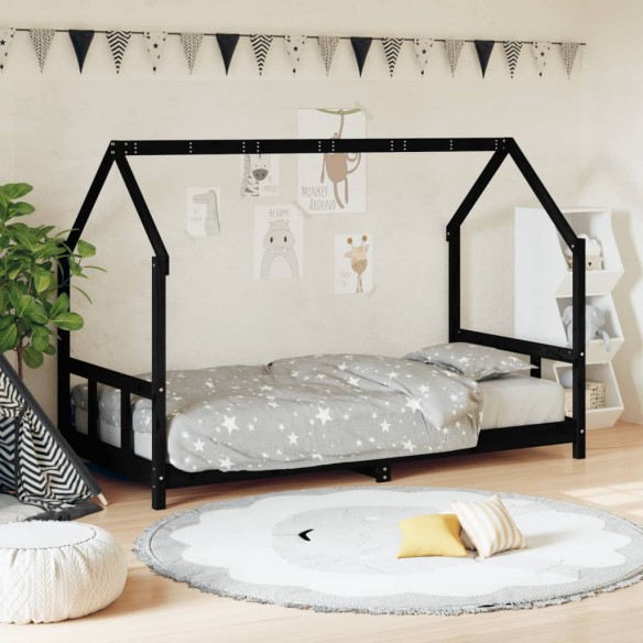 Cadre de lit pour enfants noir 90x200 cm bois de pin massif