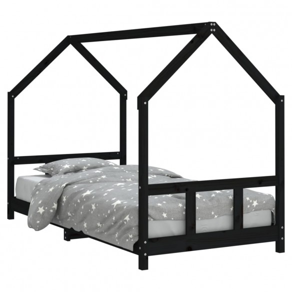 Cadre de lit pour enfants noir 90x200 cm bois de pin massif