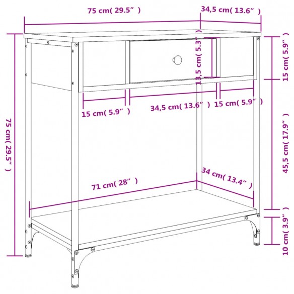 Table console chêne fumé 75x34,5x75 cm bois d'ingénierie