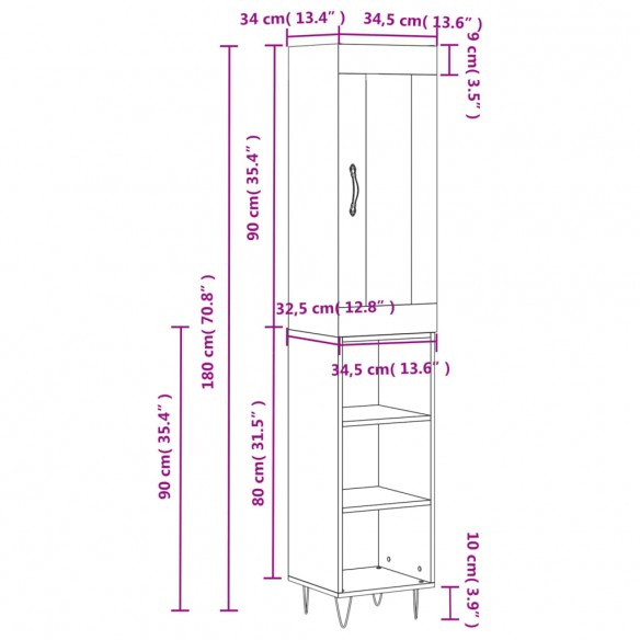 Buffet haut Sonoma gris 34,5x34x180 cm Bois d'ingénierie