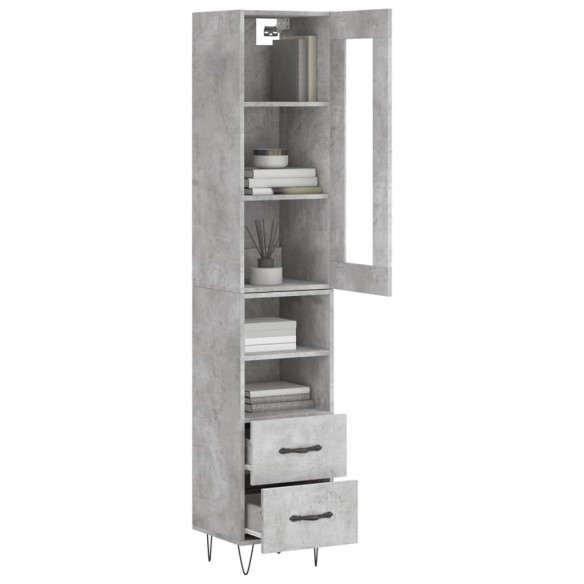 Buffet haut Gris béton 34,5x34x180 cm Bois d'ingénierie