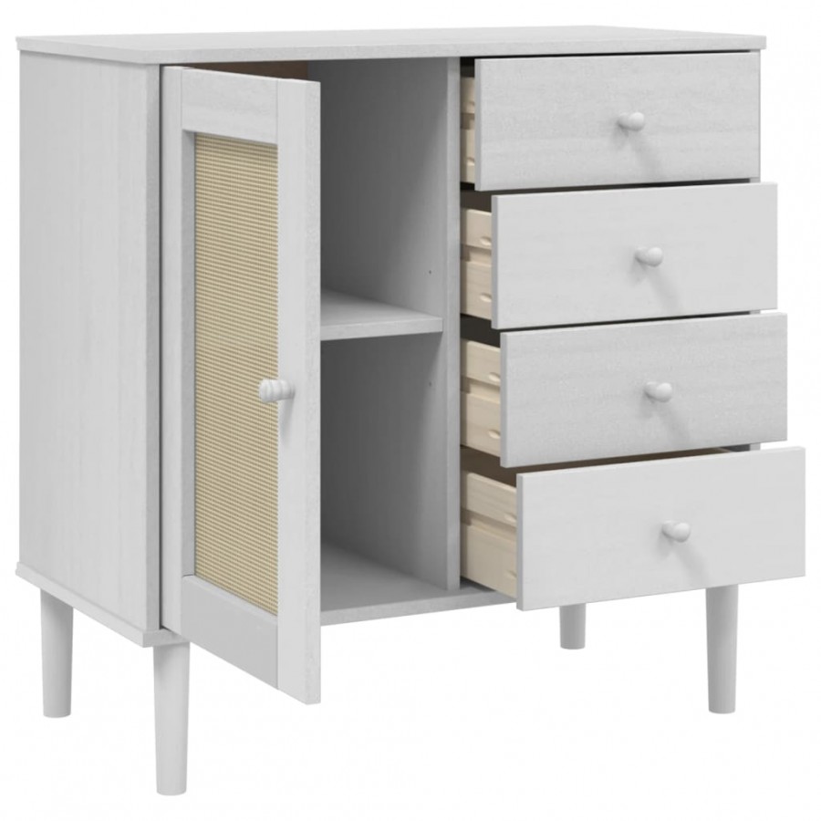 Buffet SENJA aspect rotin blanc 80x40x80 cm bois massif de pin