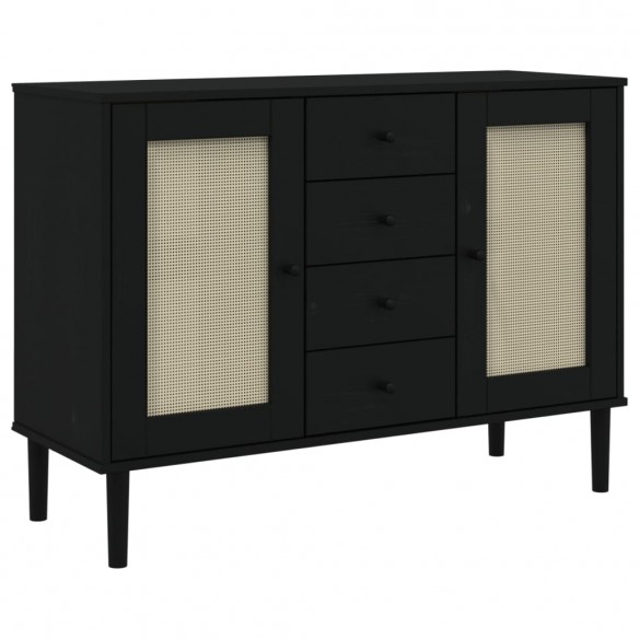 Buffet SENJA aspect rotin noir 112x40x80cm bois massif de pin