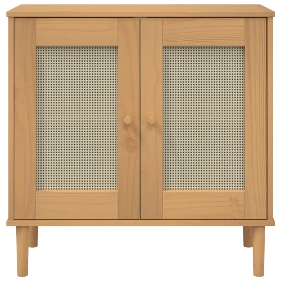Buffet SENJA aspect rotin marron 80x35x80 cm bois massif de pin
