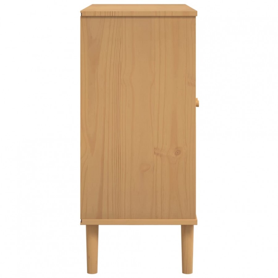 Buffet SENJA aspect rotin marron 80x35x80 cm bois massif de pin