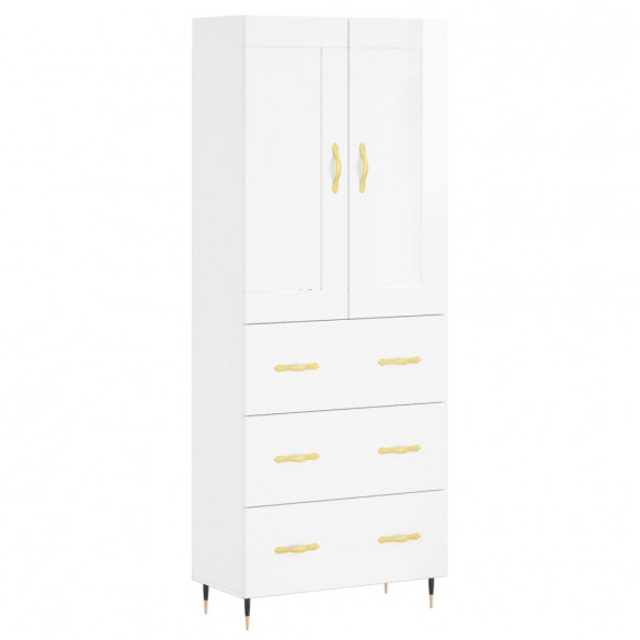 Buffet haut Blanc brillant 69,5x34x180 cm Bois d'ingénierie