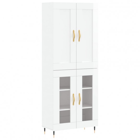 Buffet haut Blanc brillant 69,5x34x180 cm Bois d'ingénierie