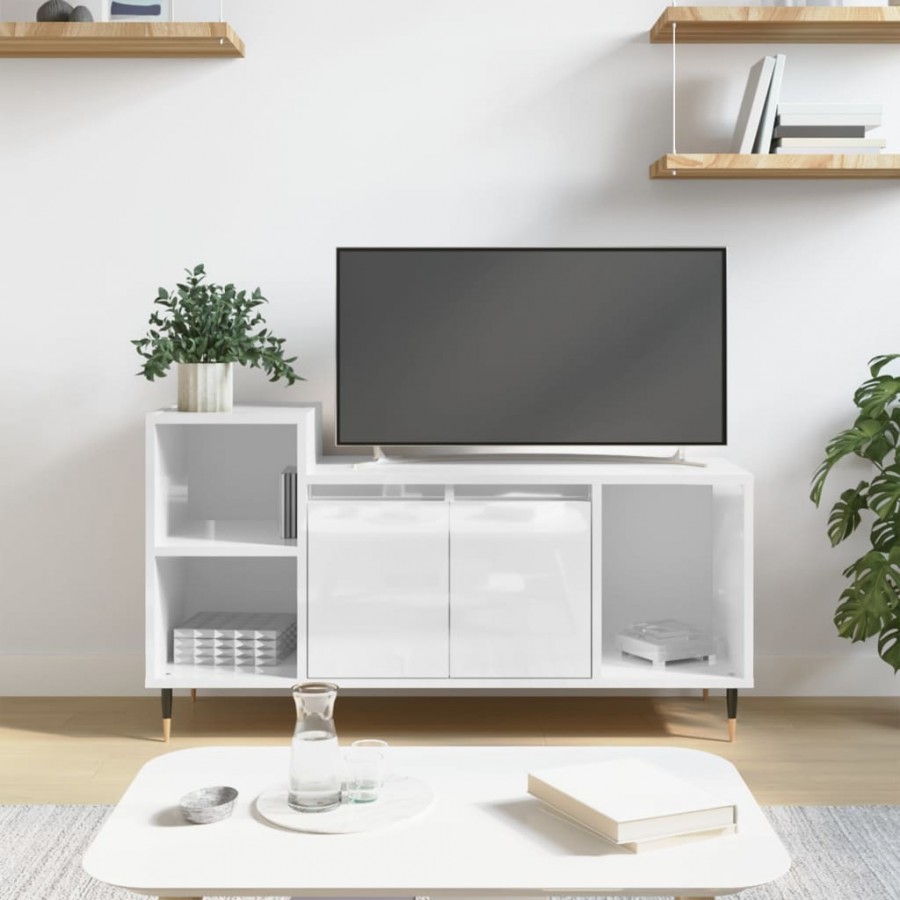 Meuble TV Blanc brillant 100x35x55 cm Bois d'ingénierie