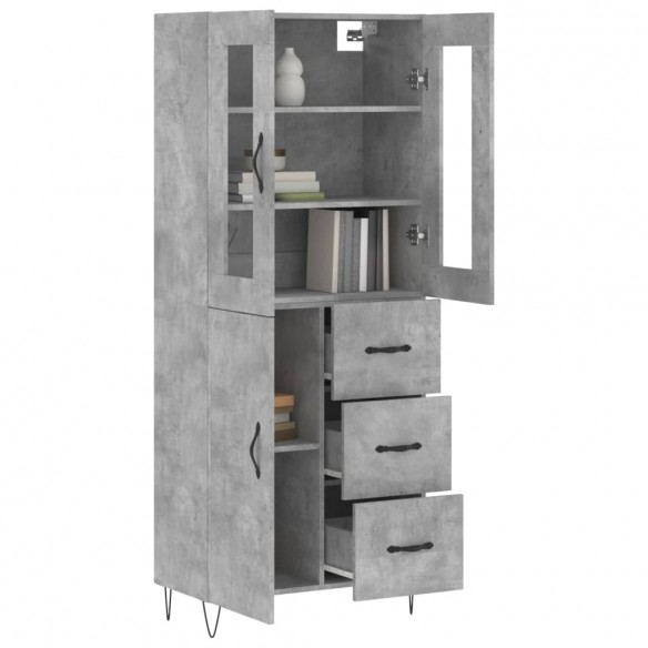 Buffet haut Gris béton 69,5x34x180 cm Bois d'ingénierie