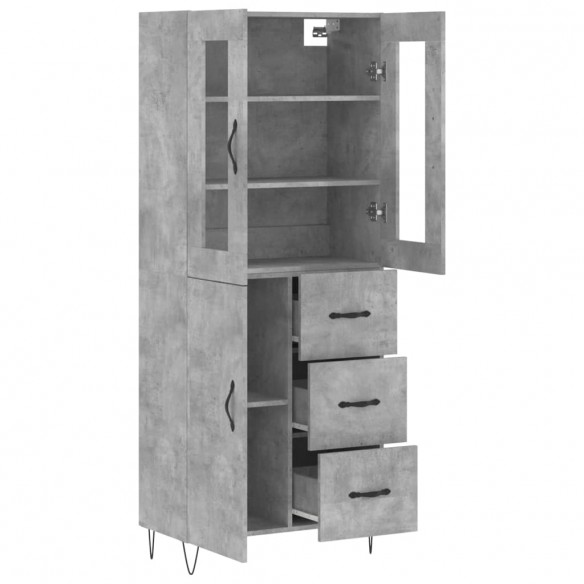 Buffet haut Gris béton 69,5x34x180 cm Bois d'ingénierie