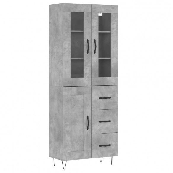 Buffet haut Gris béton 69,5x34x180 cm Bois d'ingénierie