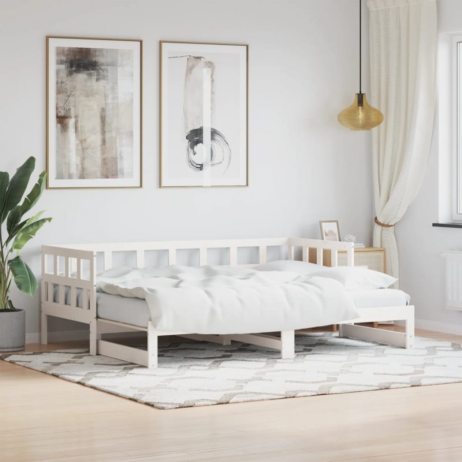 Lit de jour avec lit gigogne blanc 90x200 cm bois de pin massif