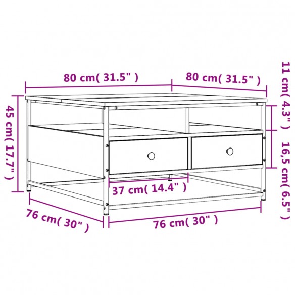 Table basse chêne sonoma 80x80x45 cm bois d'ingénierie