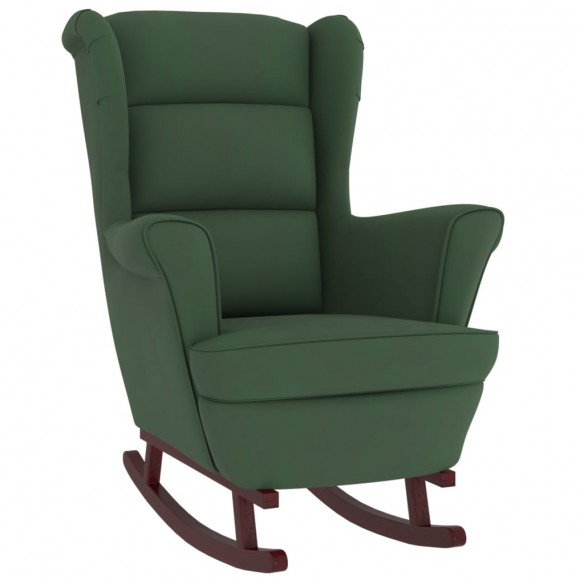 Fauteuil à bascule et pieds en bois d'hévéa Vert foncé Velours