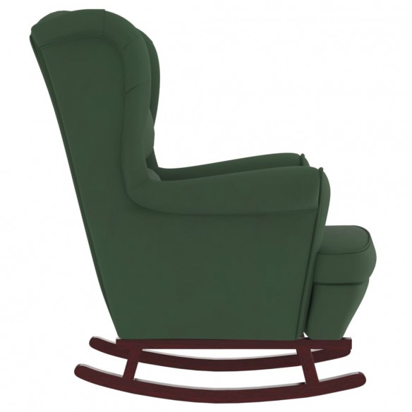 Fauteuil à bascule et pieds en bois d'hévéa Vert foncé Velours