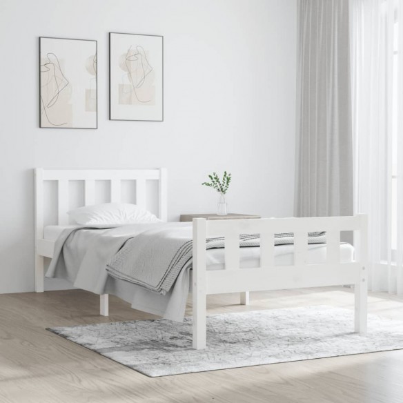 Cadre de lit blanc bois massif 90x190 cm simple