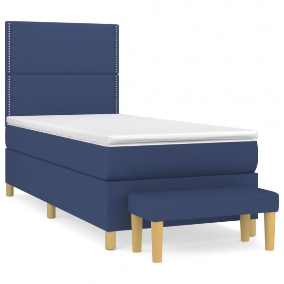 Cadre de lit avec matelas Bleu 90x190 cm Tissu