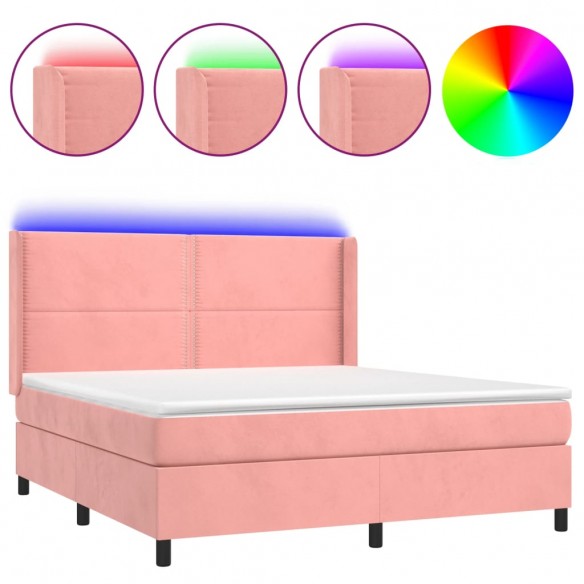 Cadre de lit matelas et LED Rose 180x200 cm Velours