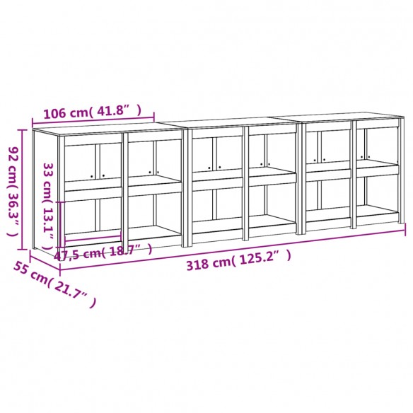 Armoires de cuisine d'extérieur 3 pcs noir bois de pin massif