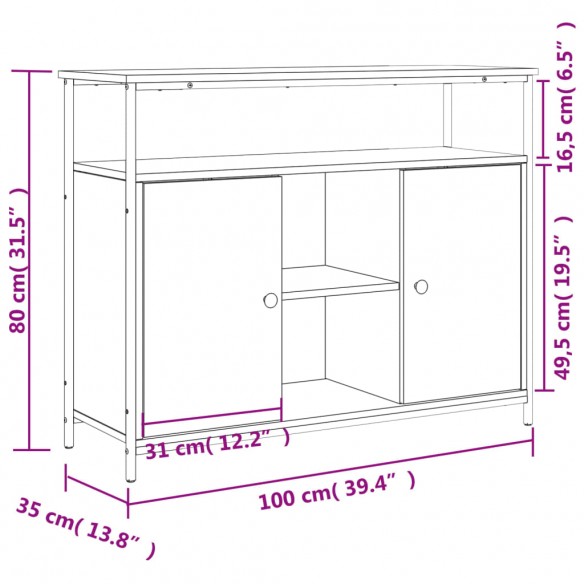 Buffet sonoma gris 100x35x80 cm bois d'ingénierie