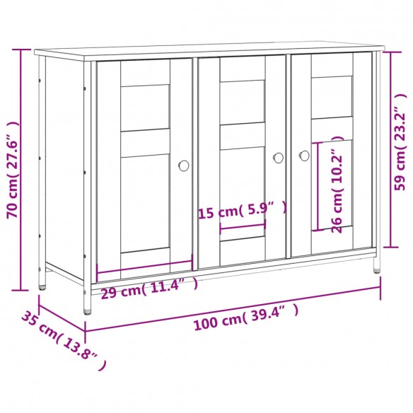 Buffet chêne fumé 100x35x70 cm bois d'ingénierie