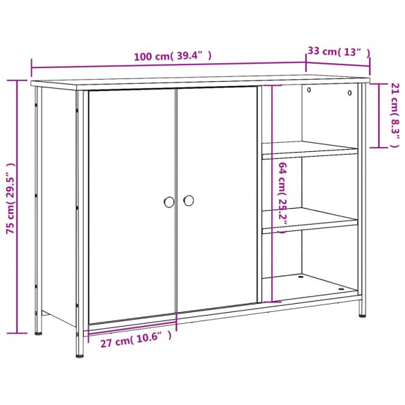 Buffet noir 100x33x75 cm bois d'ingénierie