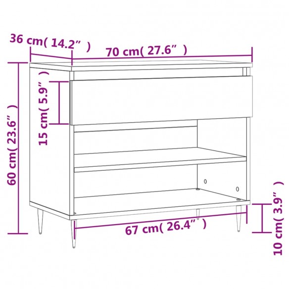 Armoire à chaussures Chêne marron 70x36x60 cm Bois d'ingénierie