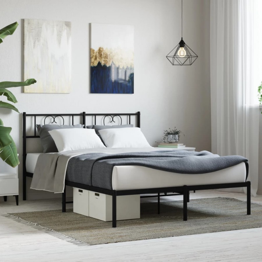Cadre de lit métal avec tête de lit noir 120x200 cm