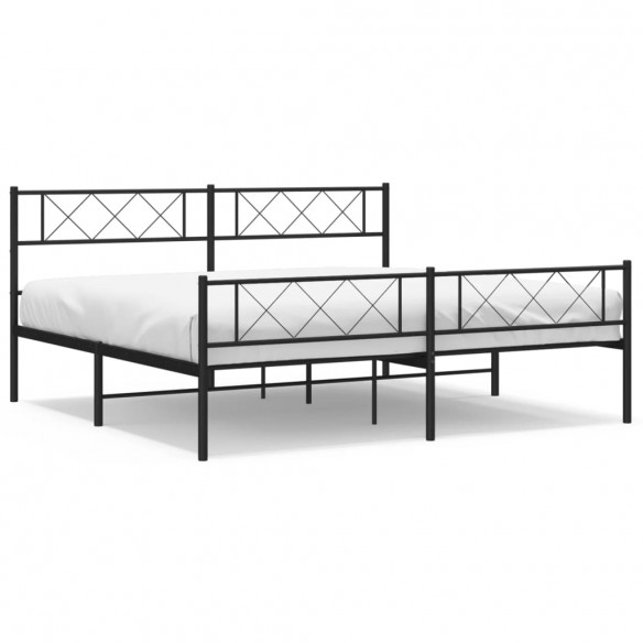 Cadre de lit métal avec tête de lit/pied de lit noir 200x200 cm