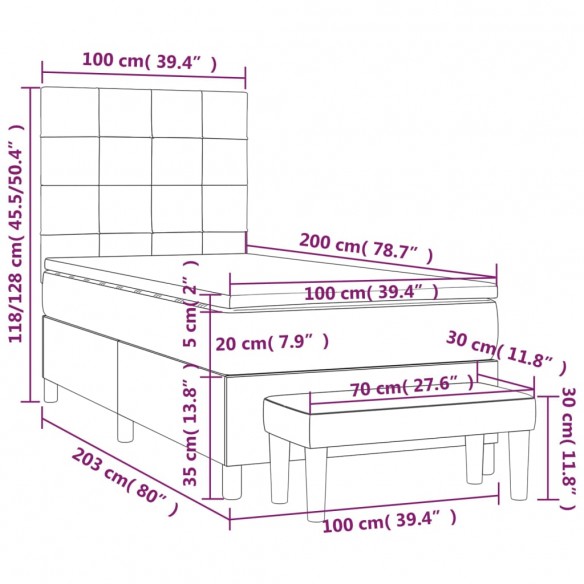 Cadre de lit avec matelas Noir 100x200 cm Velours