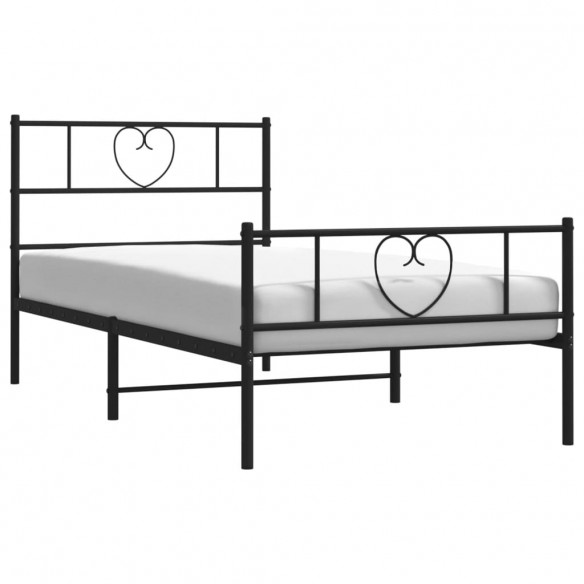 Cadre de lit métal avec tête de lit/pied de lit noir 107x203 cm