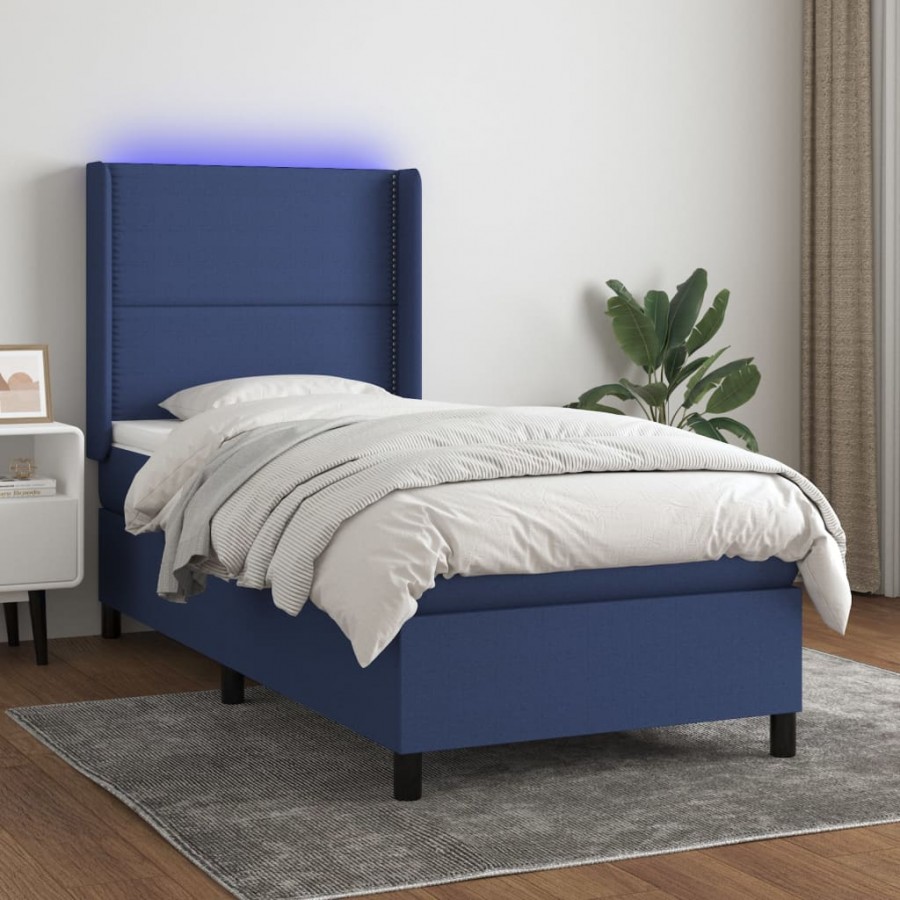 Sommier à lattes de lit matelas LED Bleu 90x190 cm Tissu